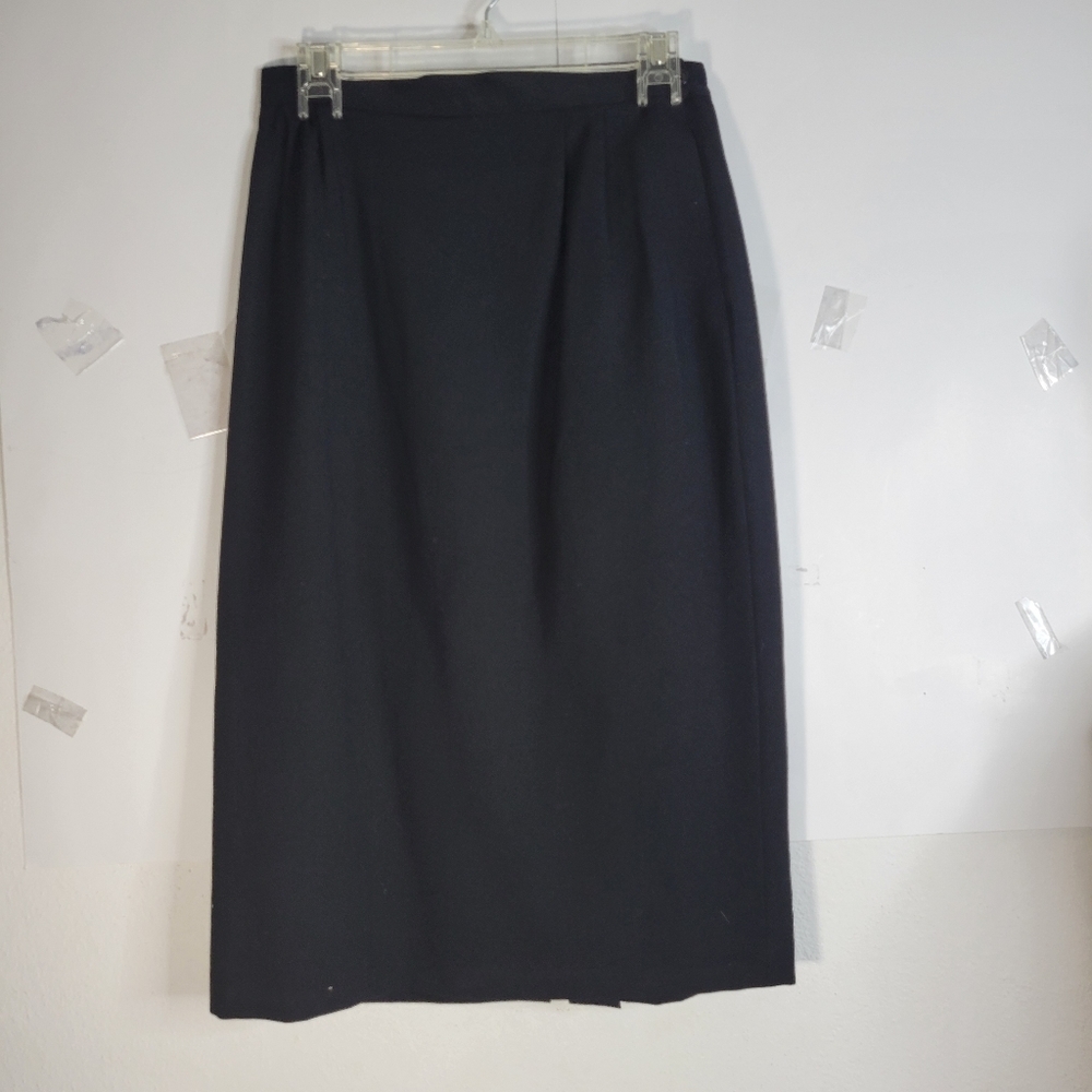 Vintage Womens Black Austin Reed Worsted Wool A line skirt back slit Size 10